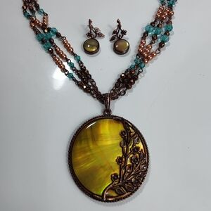 2028 Vintage Style Antique Copper Necklace & Earrings Set Floral Filigree